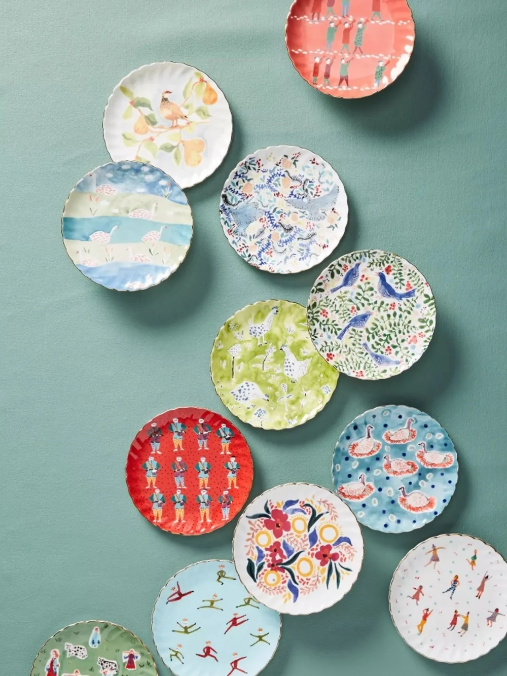MINT New Anthropologie 12 Days of Christmas Canape Plate Set of 12 In Box 2018